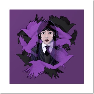 Wednesday Crow Motif in Purple Posters and Art